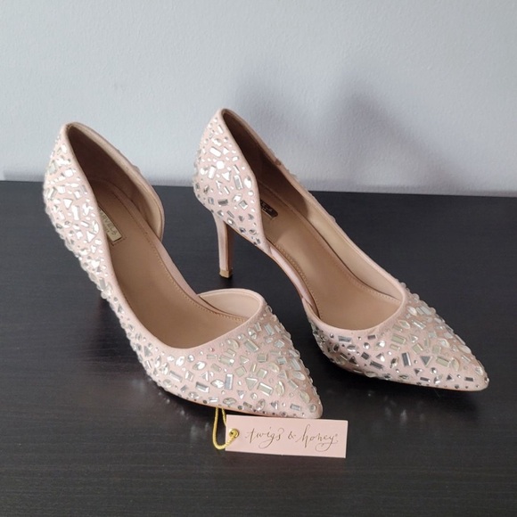 Carvela Kurt Geiger Nude Crystal Embellished Pointed Toe Heels Size 39 - Picture 3 of 7